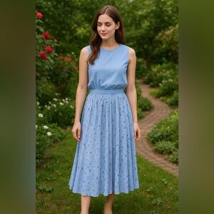 Blue Sleeveless Floral Matching Set